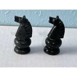 VTG Hand Carved Stone Chess Knights Replacements Piece Black Marble